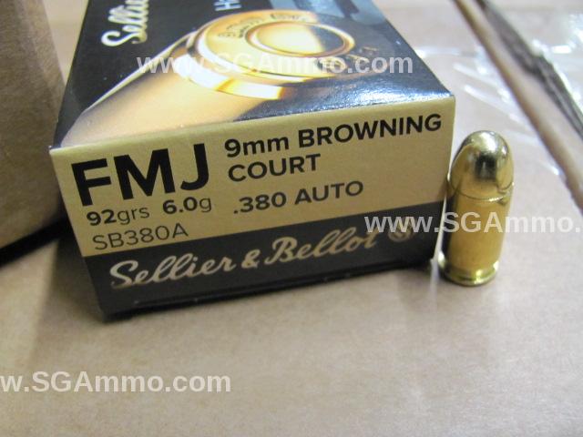 50 Round Box - 380 Auto / ACP Sellier Bellot 92 Grain FMJ Ammo - SB380A ...